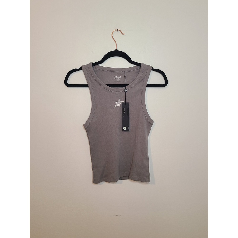 NWT YoungLA Streak Tank Gray Cotton Size M